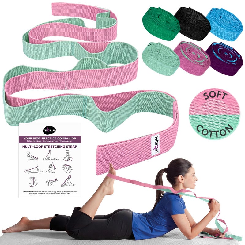 TECEUM [NEW 2023] TECEUM Yoga Stretching Strap 10 Loops Non-Elastic Strap - Home Workout Stretch Strap for Physical Therapy, Yoga, Pilates cttn 1.5 in LM - Image 1